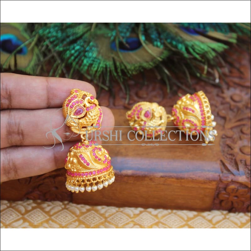 DESIGNER MATTE FINISH PEACOCK EARRINGS M81 - RUBY - Earrings