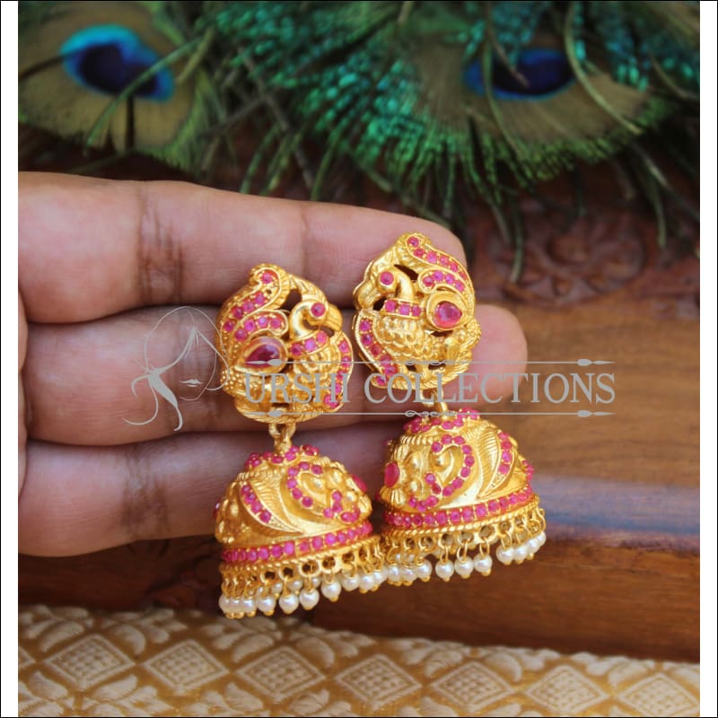 DESIGNER MATTE FINISH PEACOCK EARRINGS M81 - Earrings