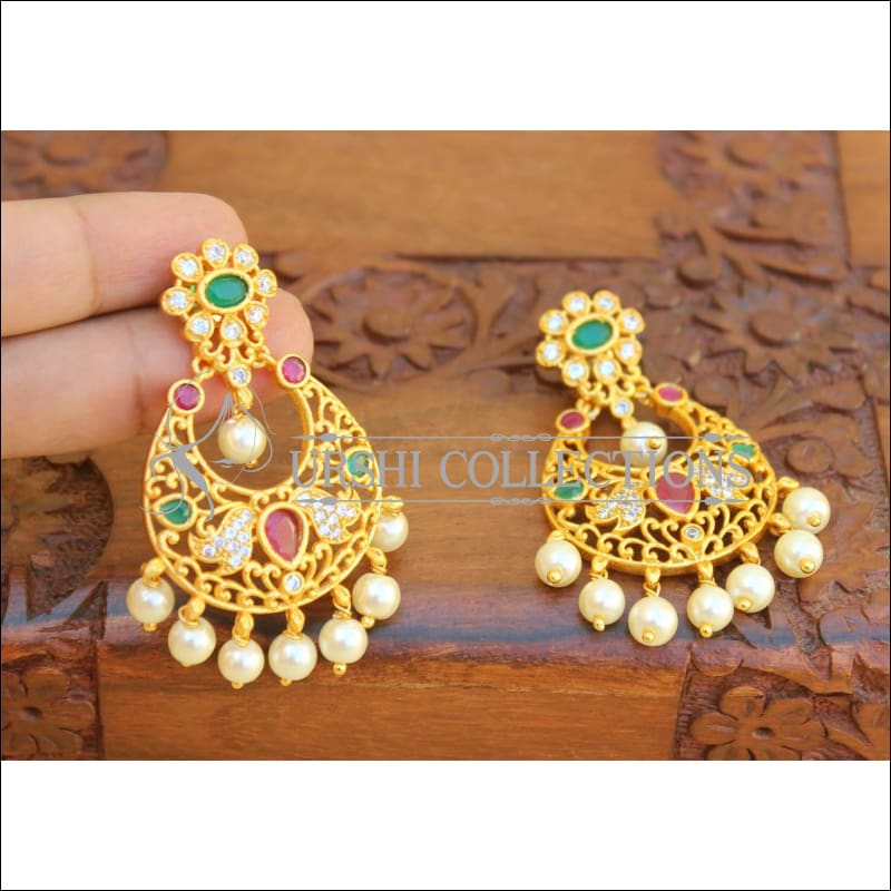 Designer Matte Finish Peacock Earrings Set UC-NEW2120 - Green &Red - Earrings