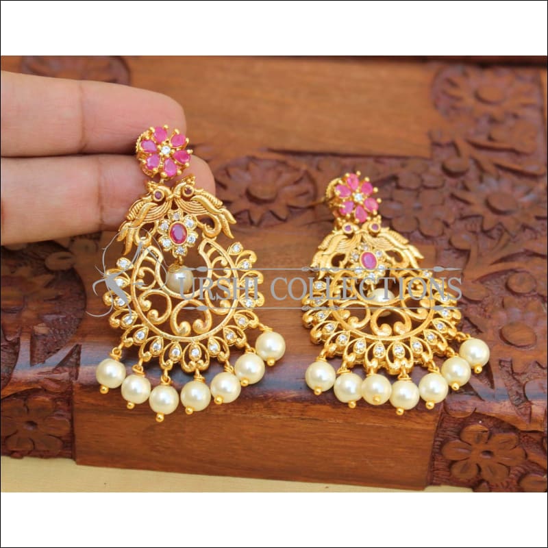 Designer Matte Finish Peacock Earrings Set UC-NEW2137 - Red - Earrings