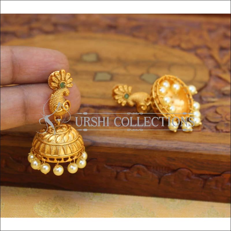 Designer Matte Finish Peacock Earrings Set UC-NEW2219 - Green - Earrings