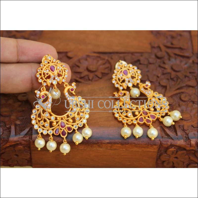 Designer Matte Finish Peacock Earrings UC-NEW2100 - Ruby - Earrings