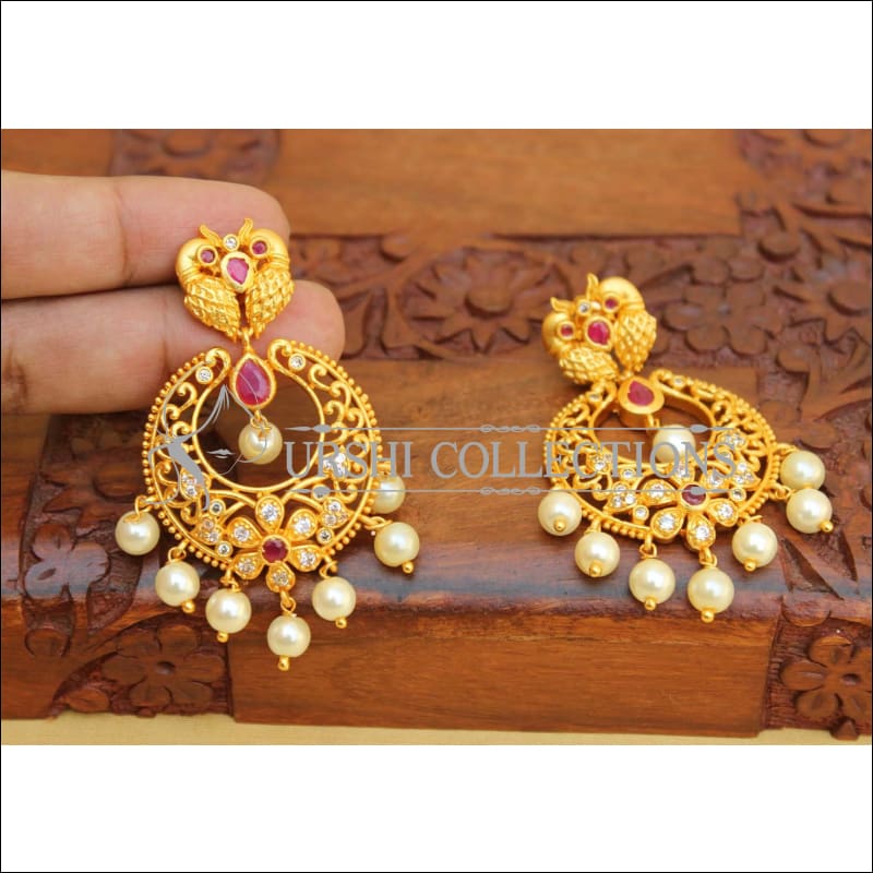 Designer Matte Finish Peacock Earrings UC-NEW2103 - Ruby - Earrings