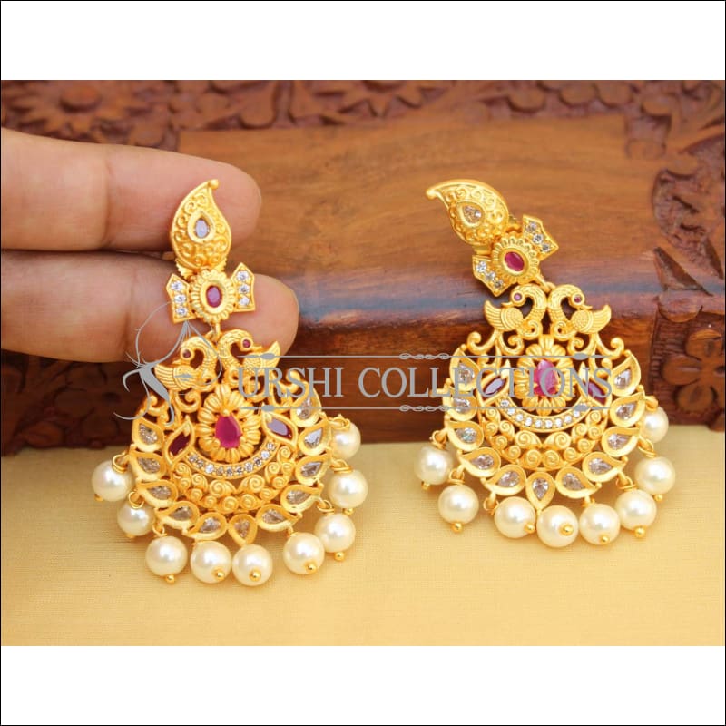 Designer Matte Finish Peacock Earrings UC-NEW2105 - Ruby - Earrings