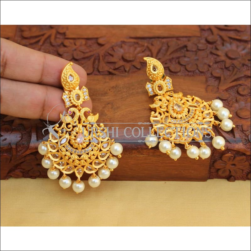Designer Matte Finish Peacock Earrings UC-NEW2105 - White - Earrings