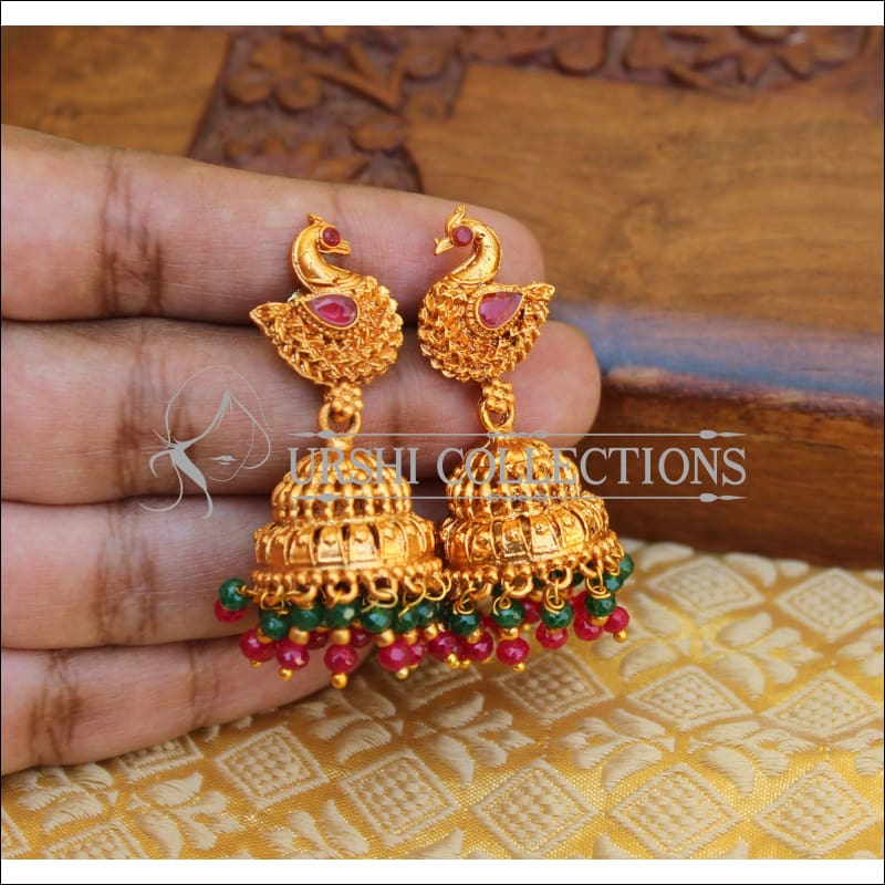 DESIGNER MATTE FINISH PEACOCK EARRINGS UTV766 - Earrings