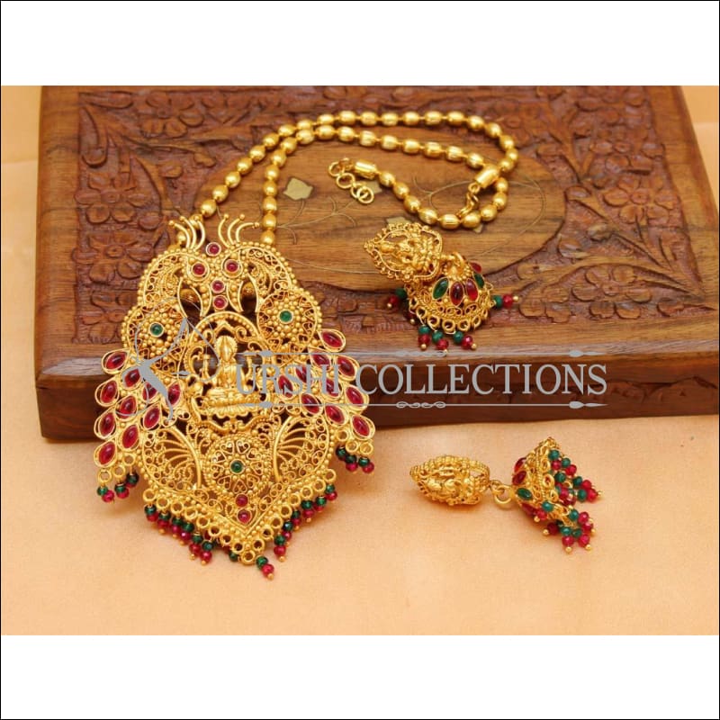 Designer Matte Finish Peacock Lakshmi Pendabt Set UC-NEW1982 - Multy - Pendant Set