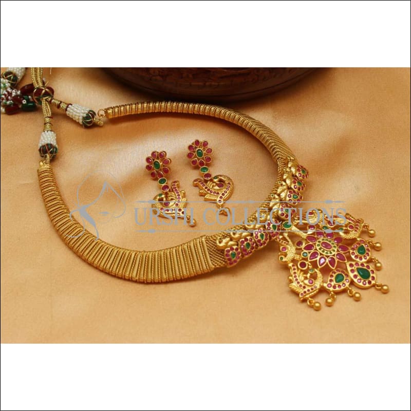 Designer Matte Finish Peacock Necklace Set UC-NEW1214 - Necklace Set