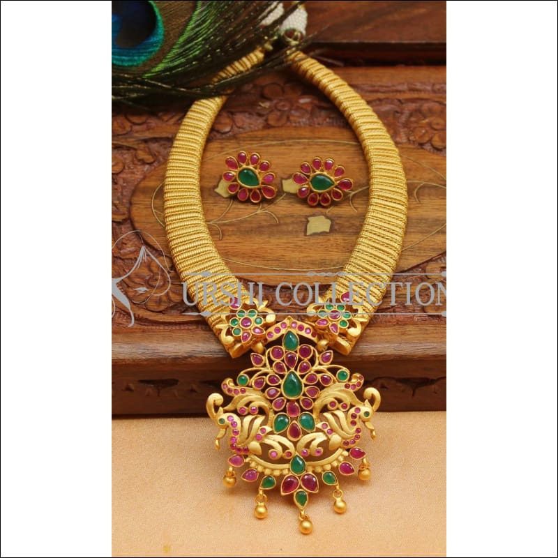 Designer Matte Finish Peacock Necklace Set UC-NEW1315 - Necklace Set