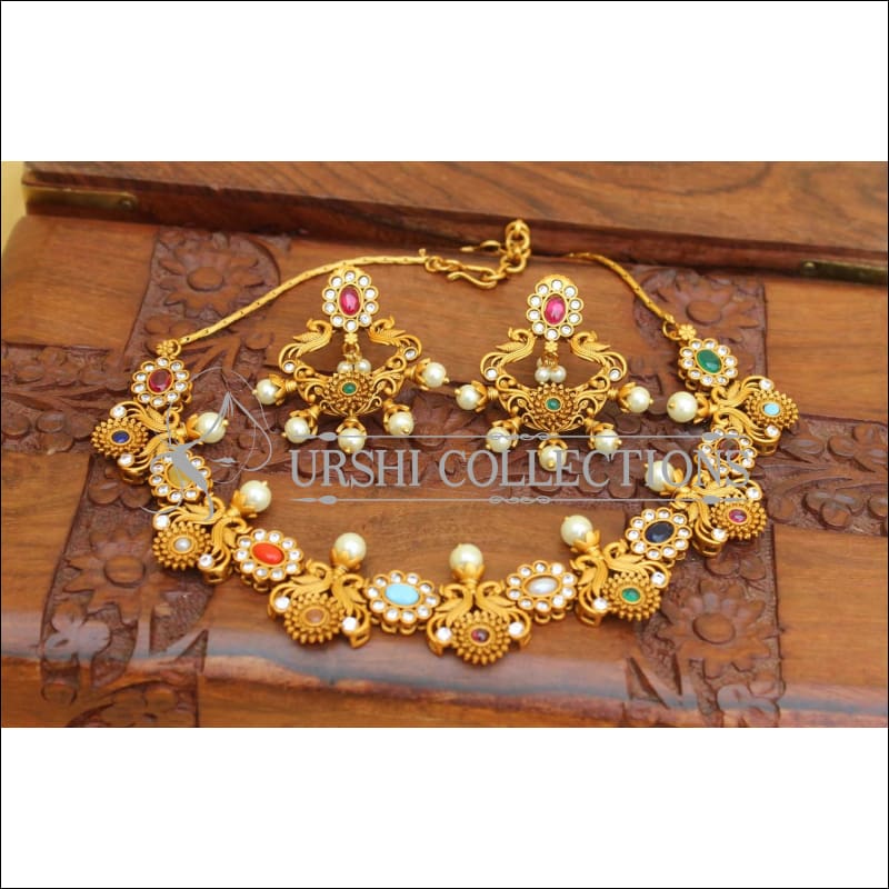 Designer Matte Finish Peacock Necklace Set UC-NEW2644 - Multi - Necklace Set