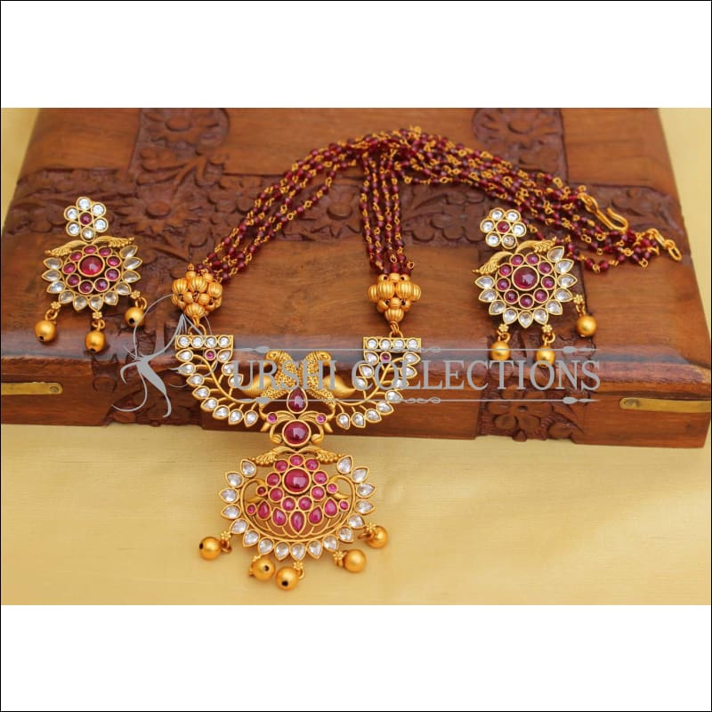 Designer Matte Finish Peacock Necklace Set UC-NEW2733 - Red - Necklace Set