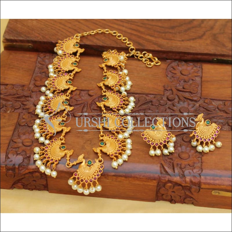 DESIGNER MATTE FINISH PEACOCK NECKLACE SET UC-NEW3010 - Necklace Set