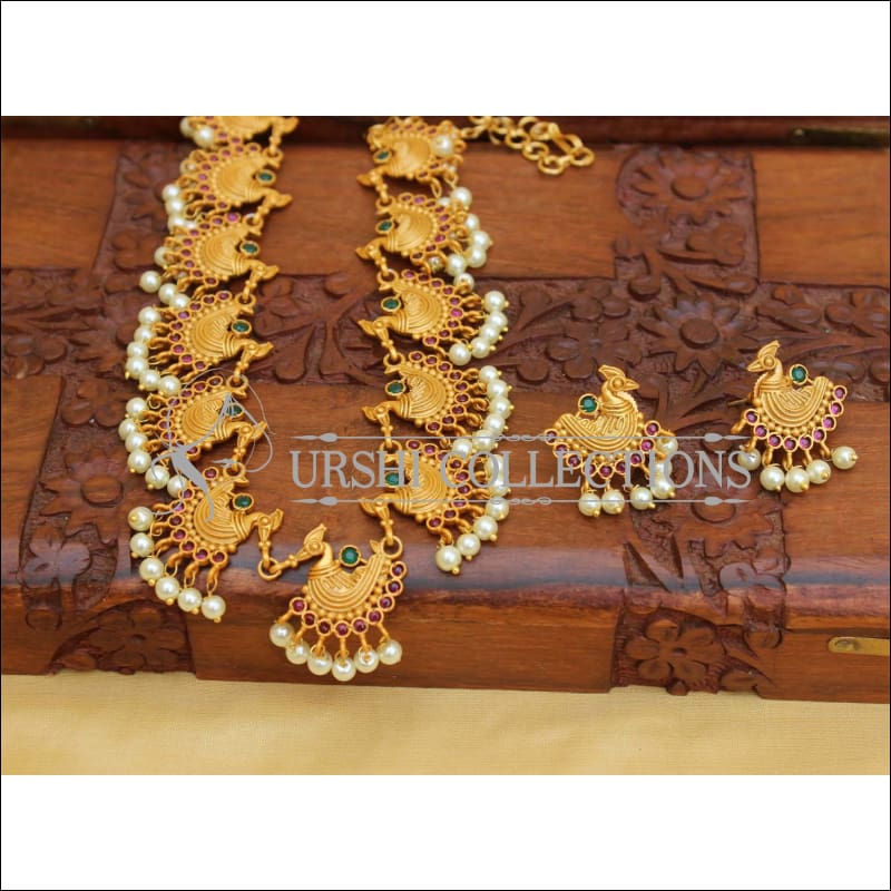DESIGNER MATTE FINISH PEACOCK NECKLACE SET UC-NEW3010 - Necklace Set