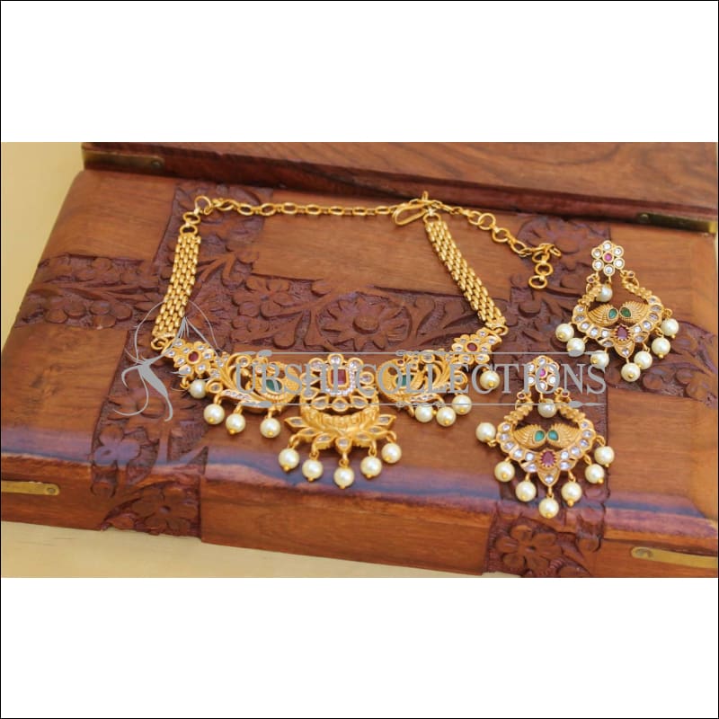 DESIGNER MATTE FINISH PEACOCK NECKLACE SET UC-NEW3079 - Necklace Set