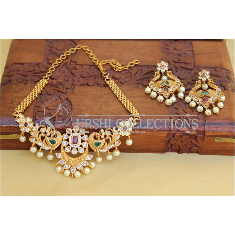 DESIGNER MATTE FINISH PEACOCK NECKLACE SET UC-NEW3079 - Necklace Set