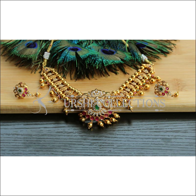 DESIGNER MATTE FINISH PEACOCK NECKLACE SET UC-NEW3288 - Necklace Set