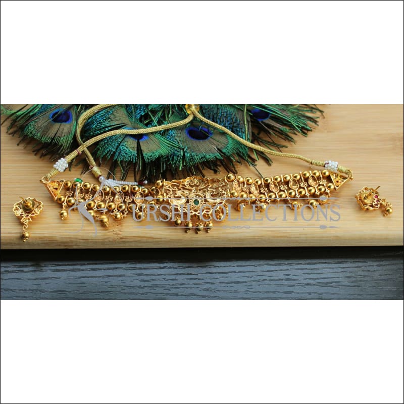 DESIGNER MATTE FINISH PEACOCK NECKLACE SET UC-NEW3288 - Necklace Set