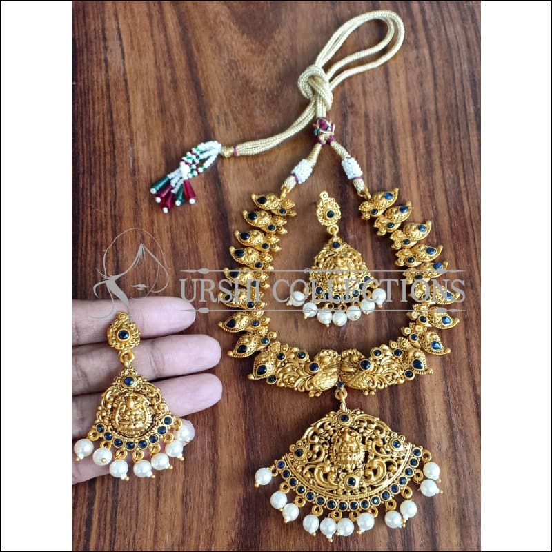 DESIGNER MATTE FINISH PEACOCK NECKLACE SET UTV1079 - Necklace Set