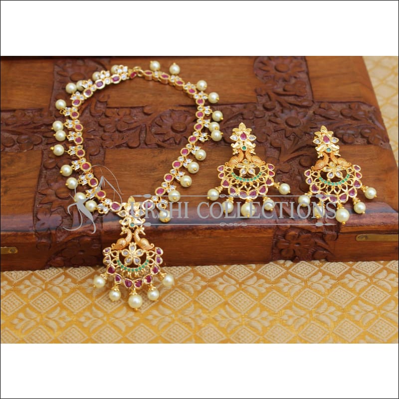 DESIGNER MATTE FINISH PEACOCK NECKLACE SET UTV108 - Necklace Set