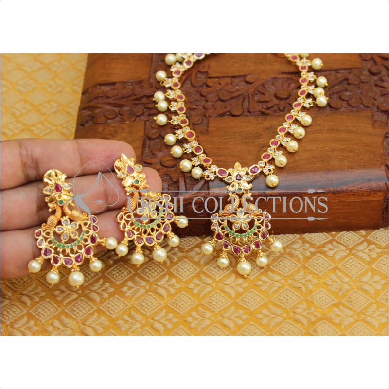 DESIGNER MATTE FINISH PEACOCK NECKLACE SET UTV108 - Necklace Set