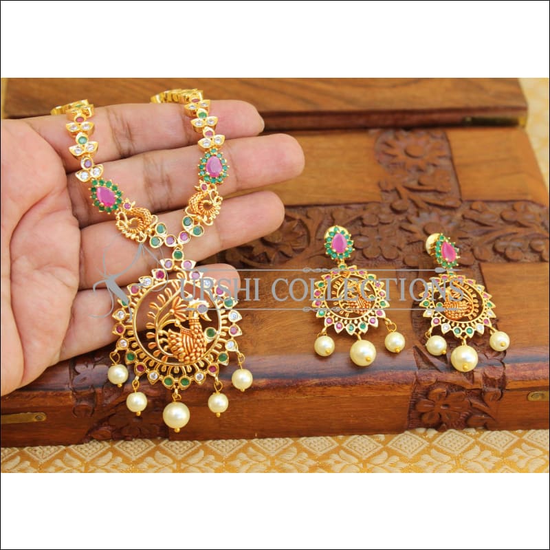DESIGNER MATTE FINISH PEACOCK NECKLACE SET UTV109 - Necklace Set