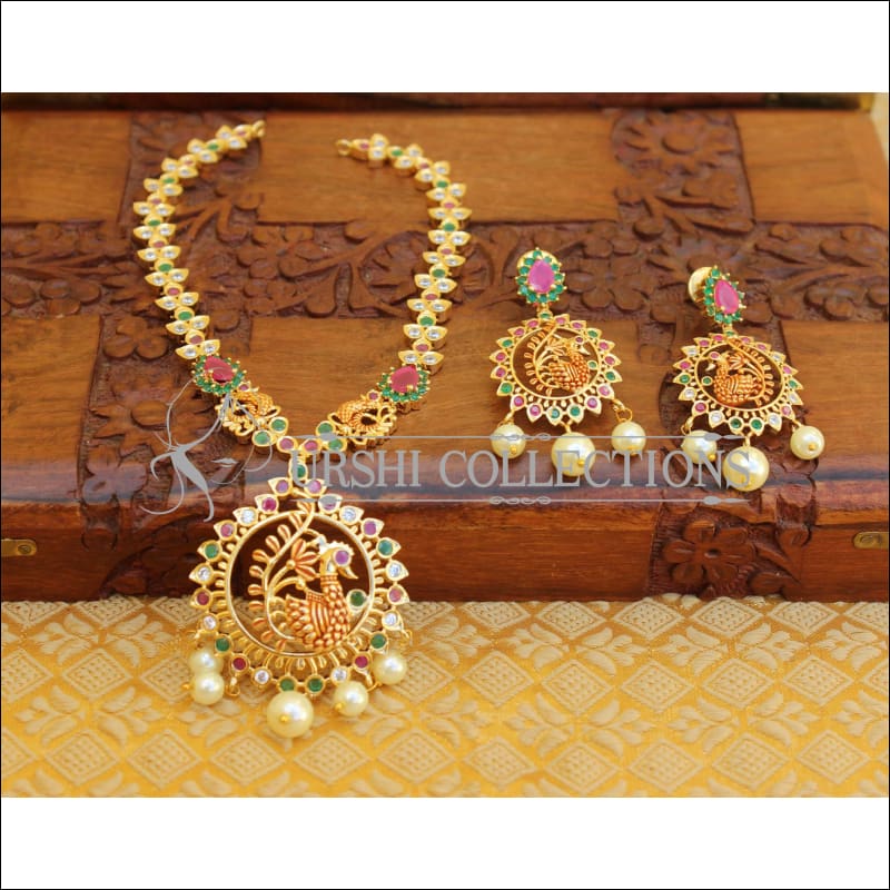 DESIGNER MATTE FINISH PEACOCK NECKLACE SET UTV109 - Necklace Set