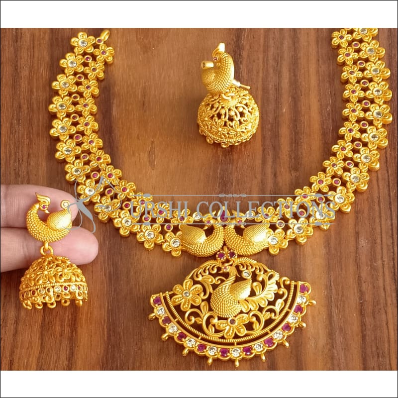DESIGNER MATTE FINISH PEACOCK NECKLACE SET UTV1176 - Necklace Set