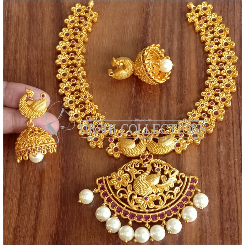 DESIGNER MATTE FINISH PEACOCK NECKLACE SET UTV1176 - Necklace Set