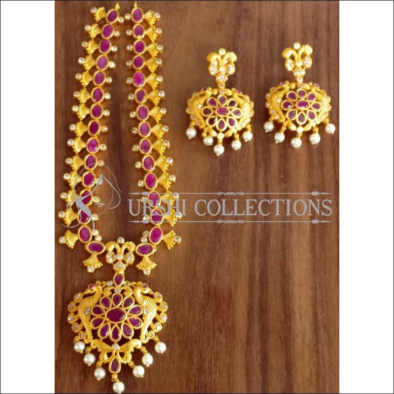 DESIGNER MATTE FINISH PEACOCK NECKLACE SET UTV1180 - Necklace Set