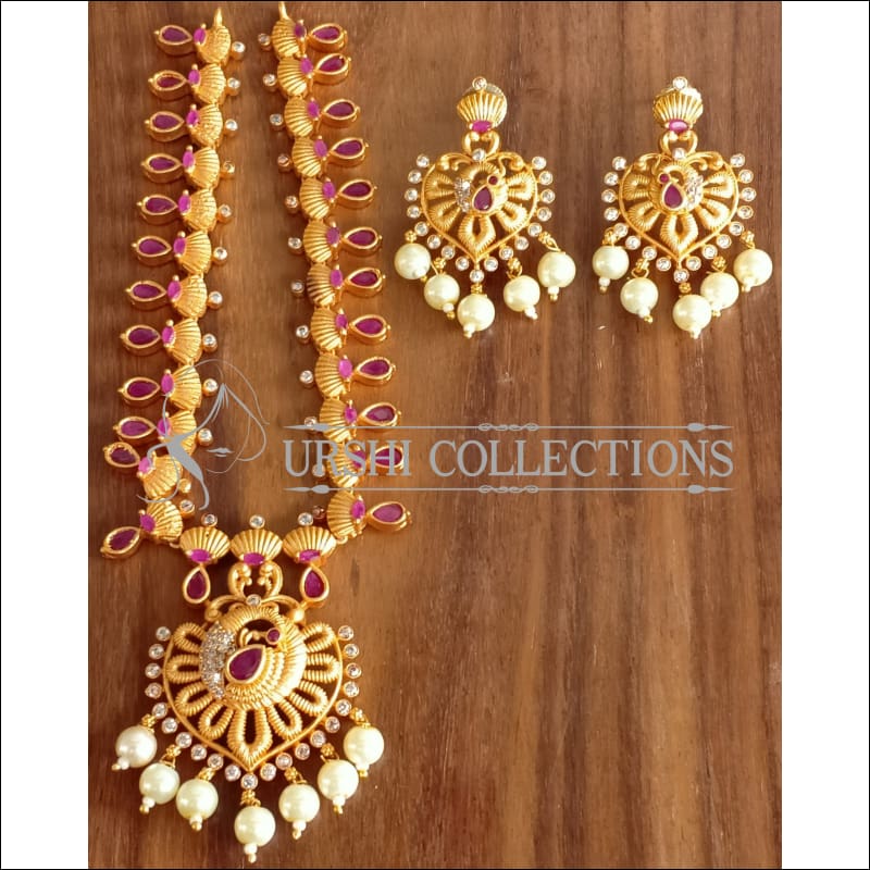 DESIGNER MATTE FINISH PEACOCK NECKLACE SET UTV1195 - Necklace Set