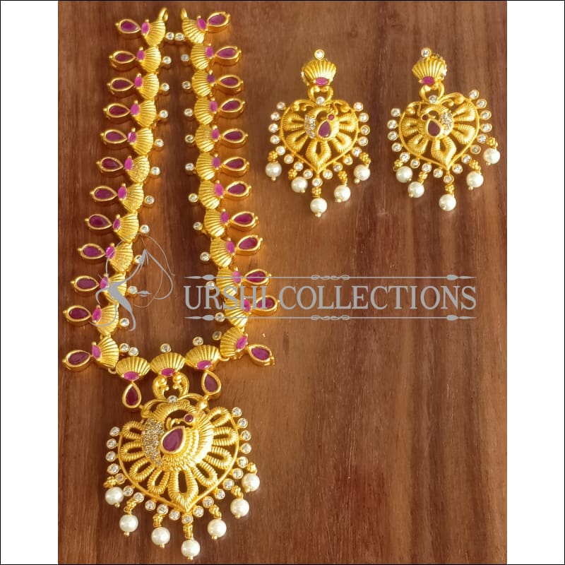 DESIGNER MATTE FINISH PEACOCK NECKLACE SET UTV1196 - Necklace Set