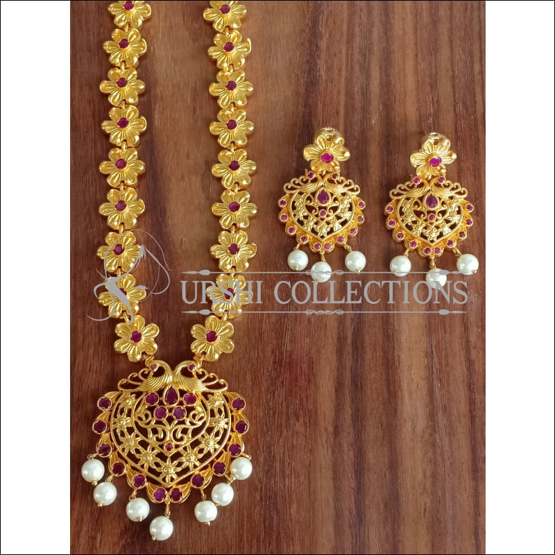 DESIGNER MATTE FINISH PEACOCK NECKLACE SET UTV1198 - Necklace Set