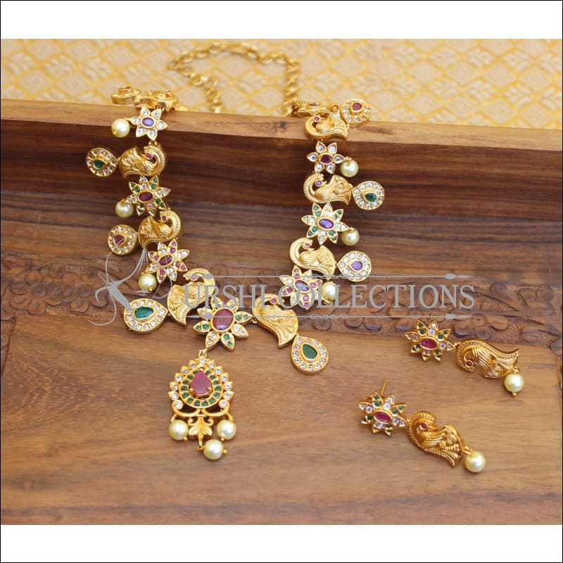DESIGNER MATTE FINISH PEACOCK NECKLACE SET UTV279 - Necklace Set