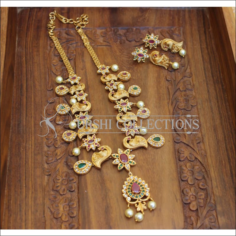 DESIGNER MATTE FINISH PEACOCK NECKLACE SET UTV279 - Necklace Set