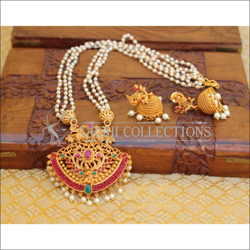 DESIGNER MATTE FINISH PEACOCK NECKLACE SET UTV670 - Necklace Set