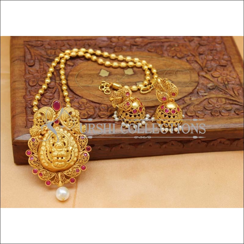 Designer Matte Finish Peacock Pendant Set UC-NEW1141 - Ruby - Pendant Set