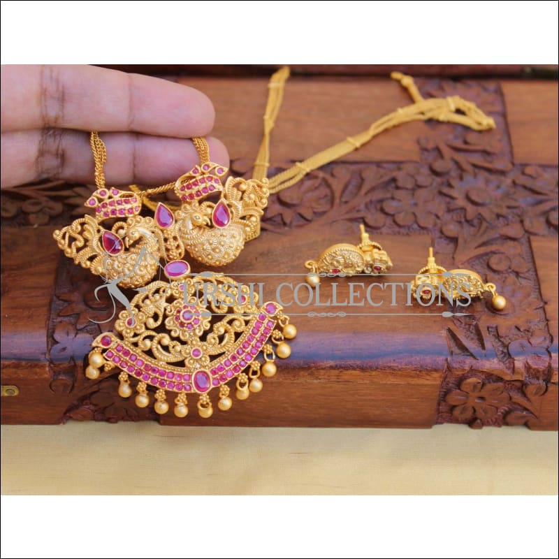 DESIGNER MATTE FINISH PEACOCK PENDANT SET UC-NEW3033 - RED - Pendant Set