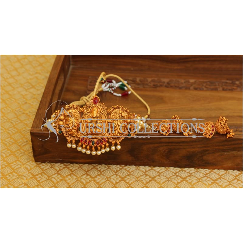 DESIGNER MATTE FINISH PEARL LAKSHMI NECKLACE SET UTV632 - Necklace Set