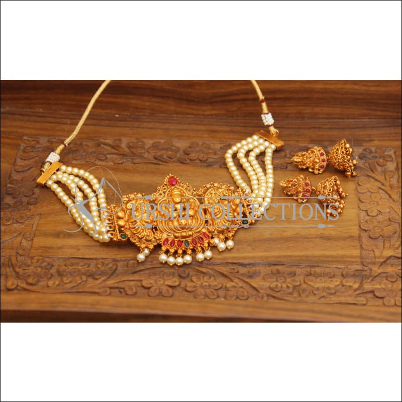 DESIGNER MATTE FINISH PEARL LAKSHMI NECKLACE SET UTV632 - Necklace Set