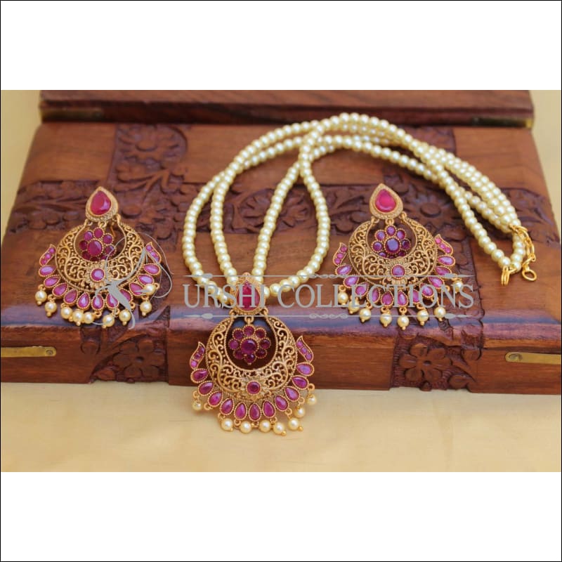 DESIGNER MATTE FINISH PEARL SET UC-NEW3030 - RED - Necklace Set