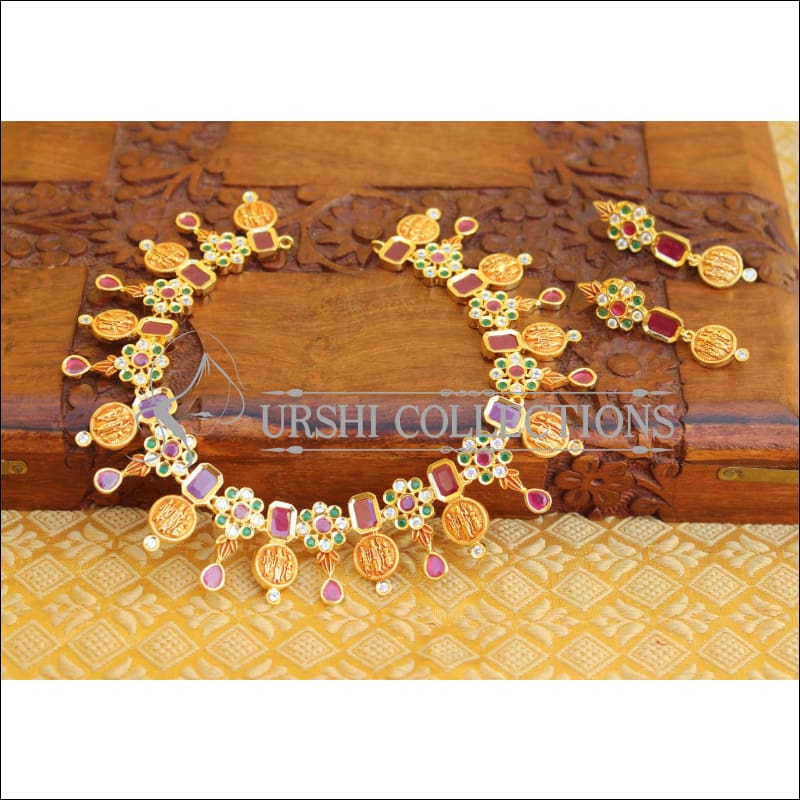 DESIGNER MATTE FINISH RAM PARIVAR NECKLACE SET UTV102 - Necklace Set