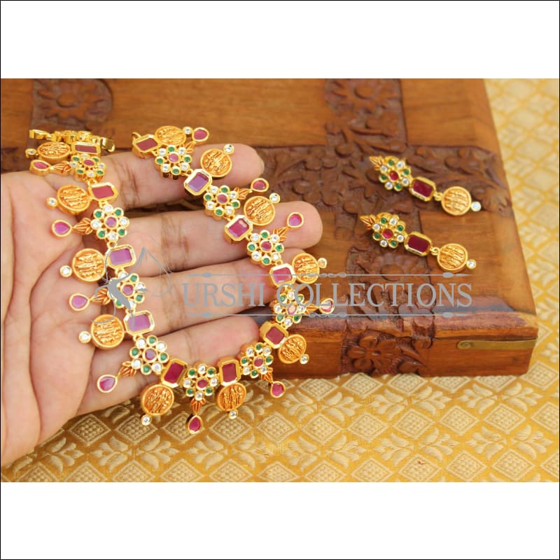 DESIGNER MATTE FINISH RAM PARIVAR NECKLACE SET UTV102 - Necklace Set