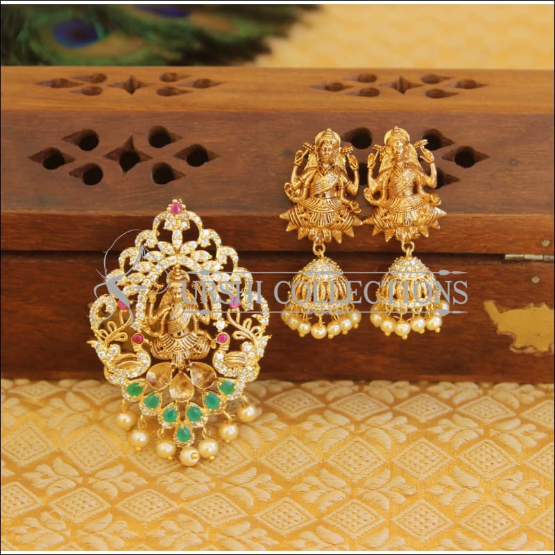 Designer matte finish temple CZ pendant set M573 - Pendant Set