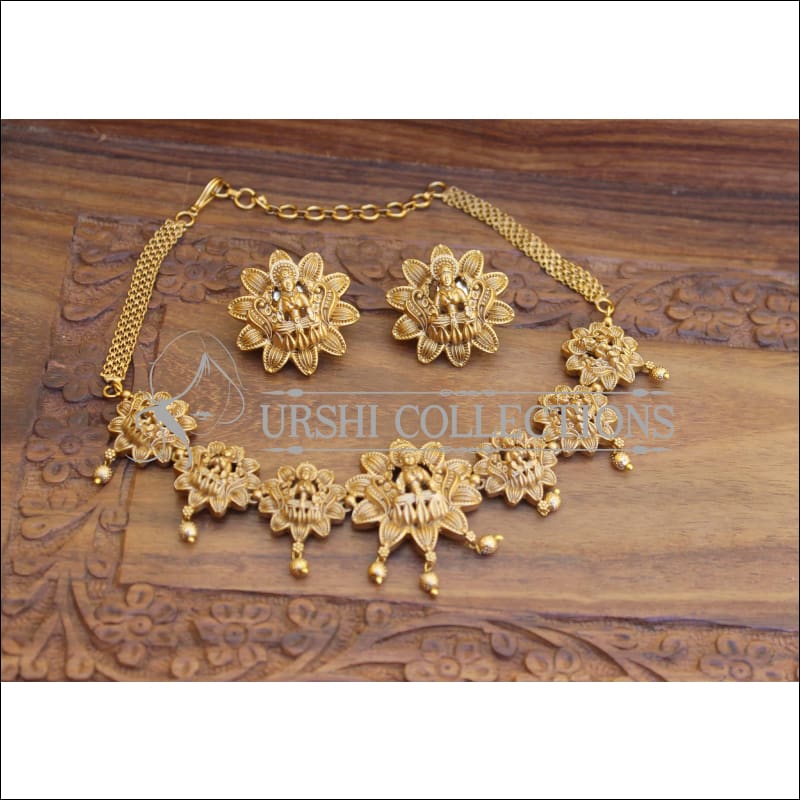 DESIGNER MATTE FINISH TEMPLE NECKLACE SET UTV266 - Necklace Set