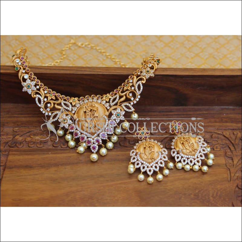 DESIGNER MATTE FINISH TEMPLE NECKLACE SET UTV273 - Necklace Set