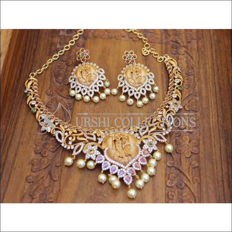 DESIGNER MATTE FINISH TEMPLE NECKLACE SET UTV273 - Necklace Set