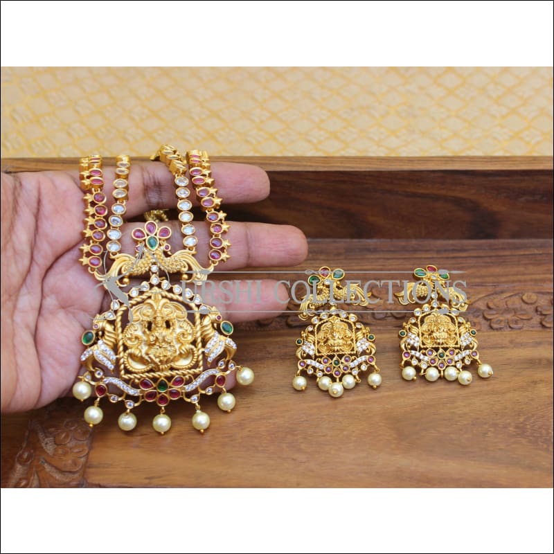 DESIGNER MATTE FINISH TEMPLE NECKLACE SET UTV277 - Necklace Set