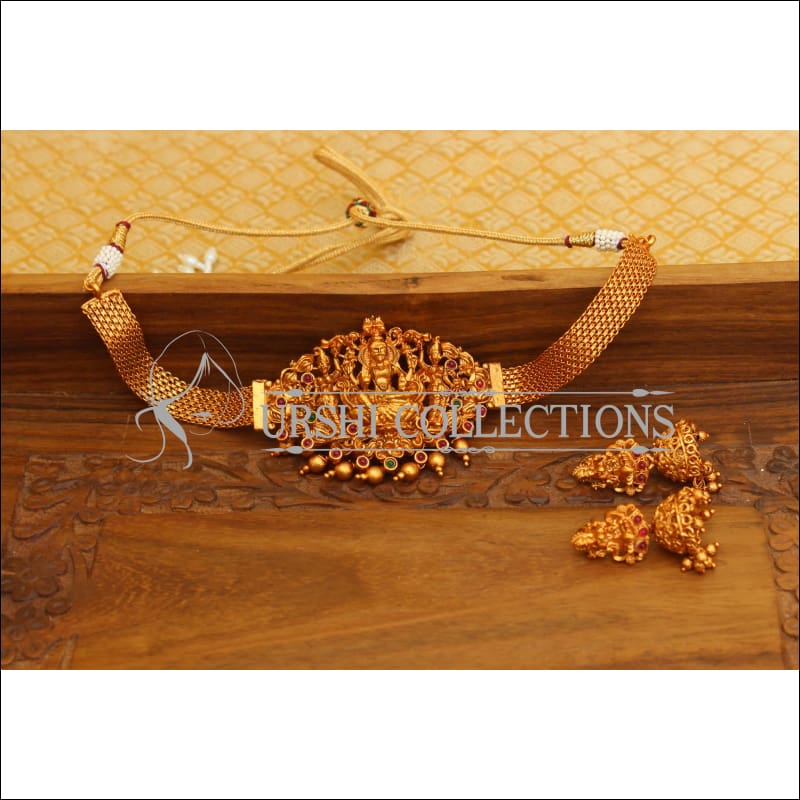 DESIGNER MATTE FINISH TEMPLE NECKLACE SET UTV635 - Necklace Set