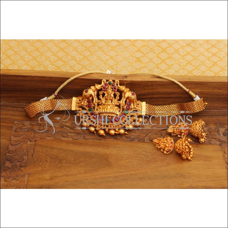 DESIGNER MATTE FINISH TEMPLE NECKLACE SET UTV638 - Necklace Set