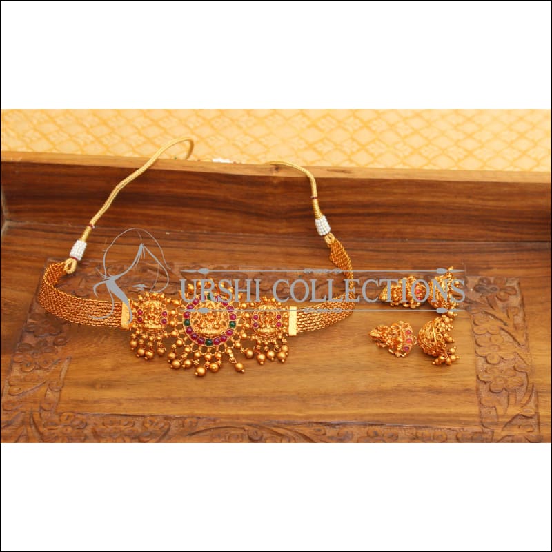 DESIGNER MATTE FINISH TEMPLE NECKLACE SET UTV643 - Necklace Set